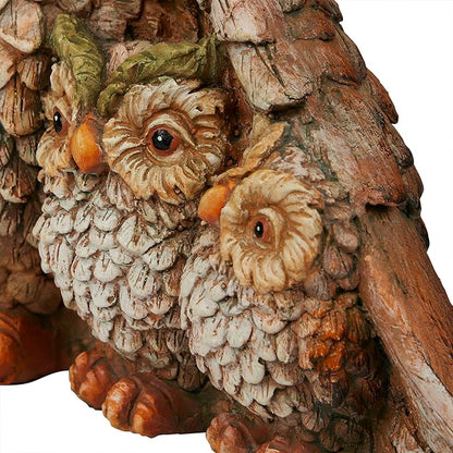Alpine Corporation QFC366HH Indoor Outdoor Owl Mom Protecting Babies Garden Statue, Loving Owl Family Statue, 11" Tall, Brown