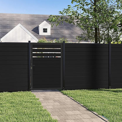 Mondaria Openwork Aluminum Privacy Fence Gate, 6ft(H) x 4ft(W) - Outdoor Decorative Fence Gate with Metal Frame & Knob Kits, Black (Without Post)