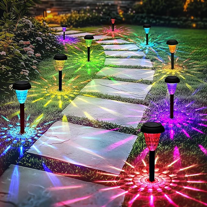TISEJOY Solar Pathway Lights Outdoor Waterproof 16 Pack Color Changing Garden Light for Yard Patio Driveway Walkway Lawn Landscape Lighting for Outdoor 4th of July Decorations