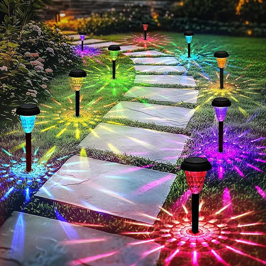 TISEJOY Solar Pathway Lights Outdoor Waterproof 16 Pack Color Changing Garden Light for Yard Patio Driveway Walkway Lawn Landscape Lighting for Outdoor 4th of July Decorations