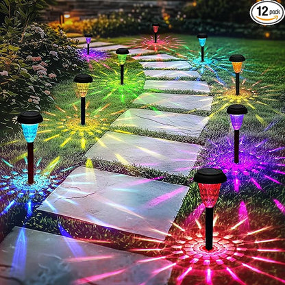 TISEJOY Solar Pathway Lights Outdoor Waterproof 12 Pack Color Changing Garden Light for Yard Patio Driveway Walkway Lawn Landscape Lighting for Outdoor 4th of July Decorations