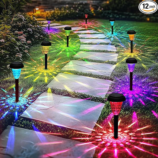 TISEJOY Solar Pathway Lights Outdoor Waterproof 12 Pack Color Changing Garden Light for Yard Patio Driveway Walkway Lawn Landscape Lighting for Outdoor 4th of July Decorations