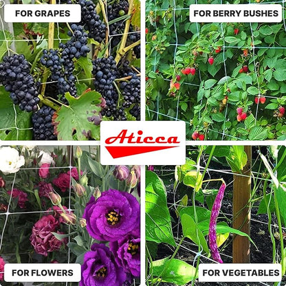 ATICCA Plastic Trellis Netting 79" x 328 ft Heavy Duty Plant Support Netting White - 6 Inch Garden Trellis on Roll - Mesh for Growing Vine Climbing Plants, Flowers, Peas, and Cucumber