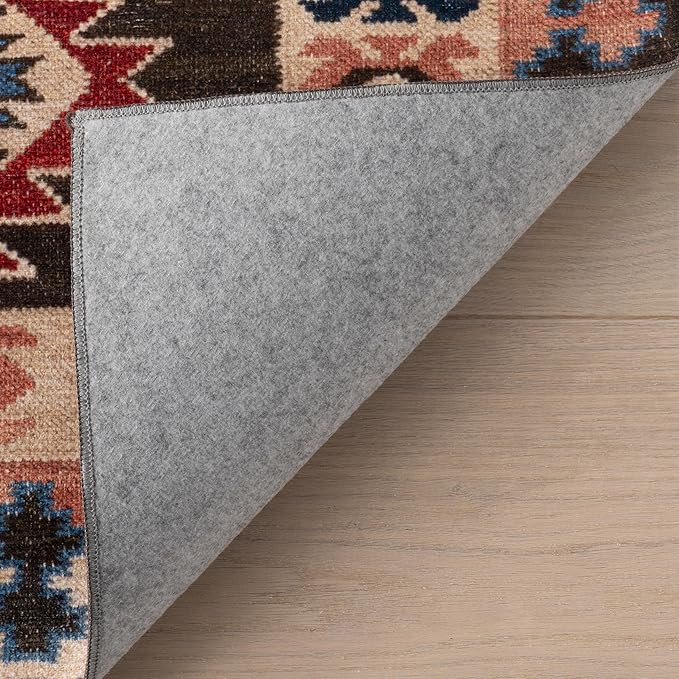 Dash & Albert Balsam Kilim Multi Machine Washable Rug, 7.5 X 9.5 Feet, Red Geometric Pattern
