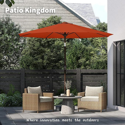 PatioKingdom 11FT Patio Umbrella,Outdoor Umbrella with Push Button Tilt and Crank,Market Table Umbrella with 8 Sturdy Fiberglass Ribs UV Protection(Orange, 11FT)