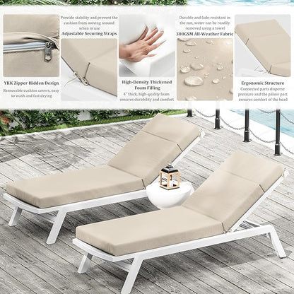 Chaise Lounge Cushion for Outdoor Furniture, Waterproof Fade and Tear Resistant Lounge Deck Chair Cushions for Patio Lawn Pool Resort Hotel
