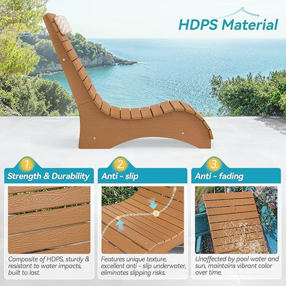 LUE BONA HDPS Pool Chairs Set of 2, Fade-Resistant Use in Pools Up to 10-Inches Deep Pools Lounge Chair for Sun Shelf, Chaise Lounger with Headrest for Outside Pool Deck
