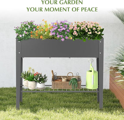 DDK Outdoor Heavy Duty Metal Raised Garden Bed with Legs (Dark Gray)