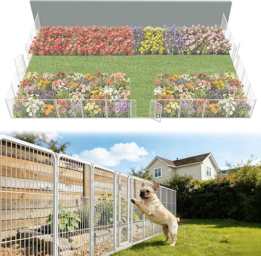 FXW Garden Fence Outdoor for the Yard – 24in(H) x 45.6ft(L) Heavy Duty Metal Animal Barrier for Dog, No Dig Decorative Dog Fence, 24 Panels, White