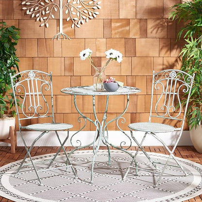 SAFAVIEH Outdoor Collection Semly Victorian Antique Dark Green Wrought Iron 3-Piece Bistro Set