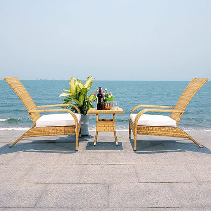 SAFAVIEH Outdoor Collection Edna Natural/White Cushion 3-Piece Lounge Set with Table (PAT7719D)