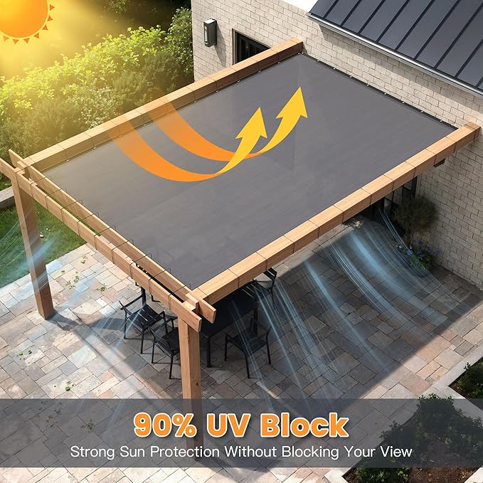 90% Sun Shade Cloth with Grommets, Customizing Outdoor Pergola Shade Cover Canopy, Heavy-Duty Mesh Tarp Patio Sun Screen for Lawn Garden Backyard, 8X18 FT, Grey