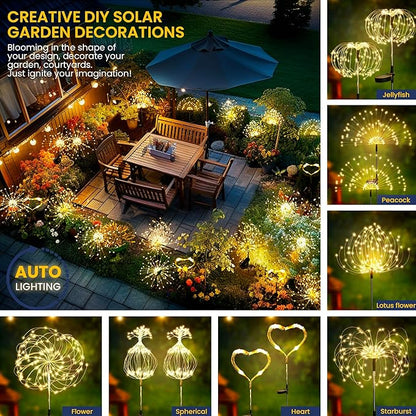 GIGALUMI Garden Decor Outdoor Lights 120LED 8Pack, Solar Garden Lights Outside Fairy Firework Decorative,Solar Powered for Yard Pathway Flowerbed Planter Balcony Patio 4th of July Decor (Warm White
