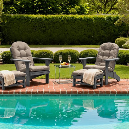 Adirondack Chair Cushion with Ottoman, Folding Adjustable Adirondack Seat Cushions, Waterproof Adirondack Patio Chair Pads for Garden, Deck, or Poolside, Large-Beige-1