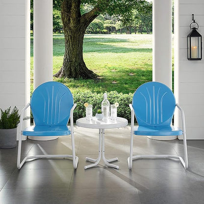 Crosley Furniture Griffith 3-Piece Outdoor Chair and Side Table Set, Retro Metal Bistro Patio Sets for Porch, Sky Blue
