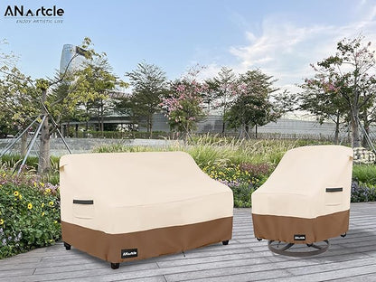 3-Seater Patio Sofa Cover,79W x 37D x 35H Inches Outdoor Couch Cover,100% Waterproof Heavy Duty Patio Sofa Covers,Patio Furniture Covers,Beige&Brown