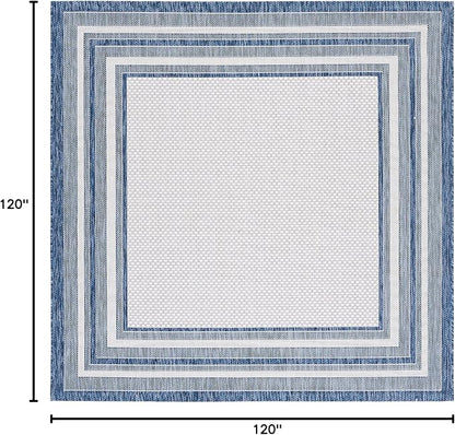 SAFAVIEH Washable Rug Outdoor Courtyard Collection - 10' Square, Ivory & Navy, Non-Shedding & Easy Cleaning, Ideal for Patio, Backyard, Mudroom (CY8475-53412)
