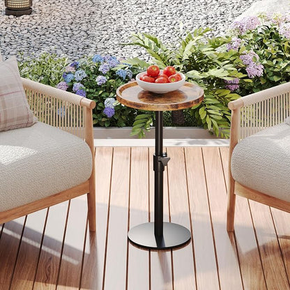 Homeiju Adjustable Round Side Table, Pedestal End Table for Small Spaces, Wooden Couch Table, Tall Drink Table for Living Room, Bedroom, Patio, Brown
