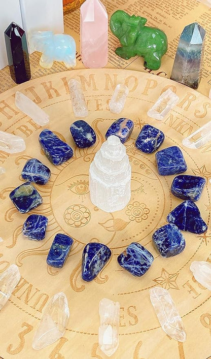 QINJIEJIE 0.9 LBS Lapis Lazuli Polished Stones Tumbled Crystals Bulk Gemstones 0.6-1" Irregular Quartz Stone Energy Rocks Natural Reiki Healing Crystal Vase Filler Succulents Decor Therapy Gifts