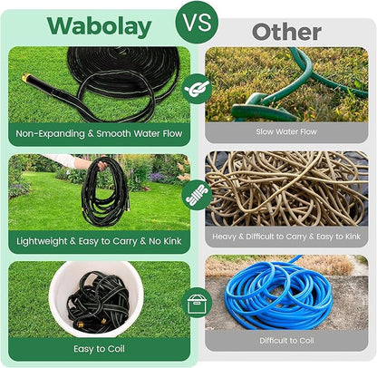 Garden Hose 50 ft Water Hose Flexible Heavy Duty Lightweight No Kink Long Outdoor Non-Expandable High Pressure Flat Hoses Pipe 50’ Strong 3/4’’ Brass Fitting for Outside Yard Lawn Car Wash