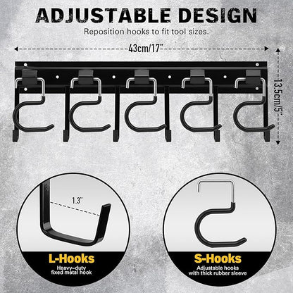 ELEAD 68'' All Metal Adjustable Garden Tool Organizer: Garage Tool Organizer Wall Mount with Black Hooks, Garage Organizers and Storage, Tool Hangers for Shed