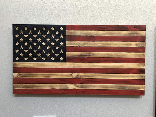 Bad Beard Woodworks Handcarved Wood American Flag Wall Art Décor | LARGE, X-LARGE, or JUMBO | Rustic Handmade, Wooden Flag, Wood Art, Wall Art