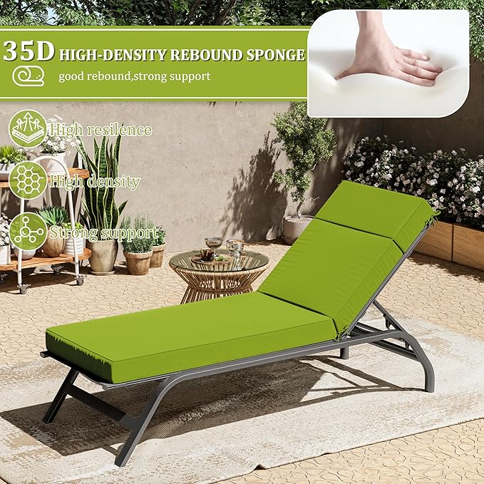 2 Pcs Chaise Lounge Cushions Outdoor, 80" L X 26" W X 4" D Lounge Chair Cushions for Outdoor Furniture, High-Density Foam Patio Chaise Cushion-Waterproof Fade-Resistant ThickPatio lounge chair cushion