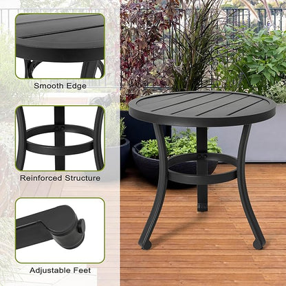 NUU GARDEN 3 Pieces Outdoor Bistro Set, 2 Patio Chairs with 20" Round Patio Table, Textilene Chairs and Iron Side Outdoor Table for Patio, Deck, Garden, Gray and Black