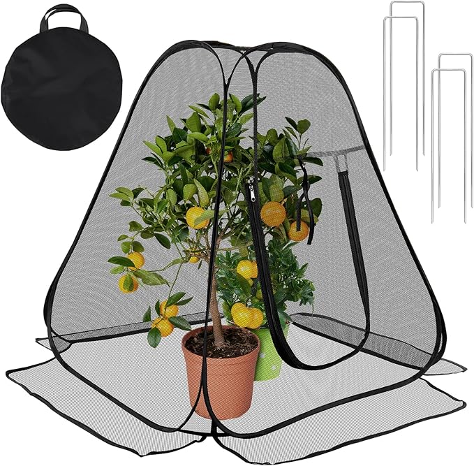 RGQSUN Pop-up Garden Netting Covers,28×28×32in Pest Guard Plant Covers with Zip Entry and Stakes,Fine Mesh Plant Tent Protect Vegetables Fruits from Animals Birds