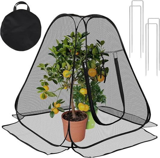RGQSUN 2 Pack Pop-up Garden Netting Covers,28×28×32in Pest Guard Plant Covers with Zip Entry and Stakes,Fine Mesh Plant Tent Protect Vegetables Fruits from Animals Birds
