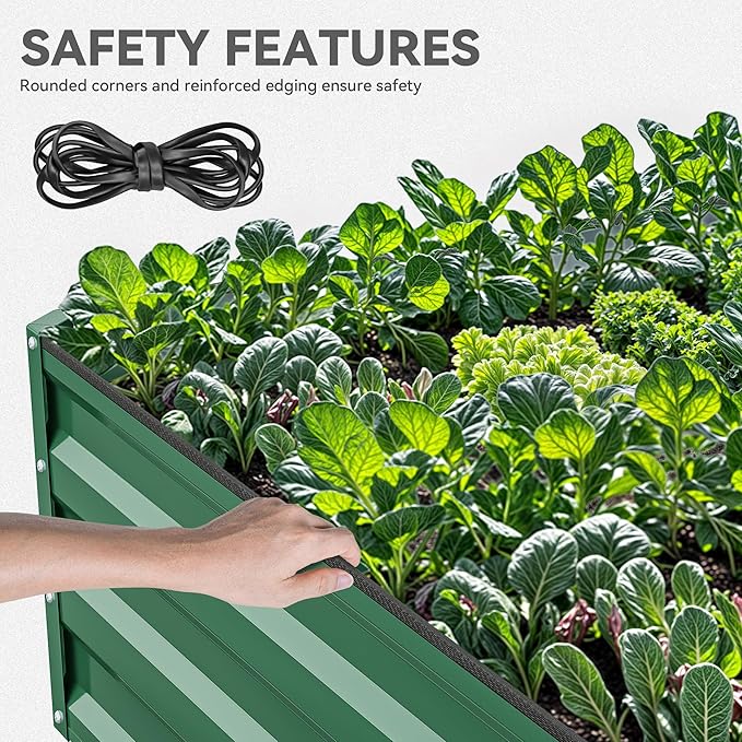 DWVO 2pcs 12 x 4 x 1 FT Raised Garden Bed Kit, Outdoor Galvanized Flower Bed with Safety Rubber and Gloves, Large Metal Planter Box for Vegetables, Flowers, Herbs, Fruits, Green