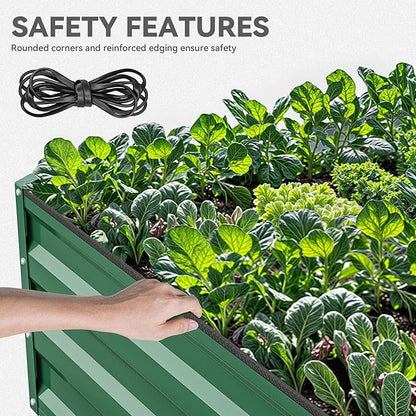 DWVO 2pcs 12 x 4 x 1 FT Raised Garden Bed Kit, Outdoor Galvanized Flower Bed with Safety Rubber and Gloves, Large Metal Planter Box for Vegetables, Flowers, Herbs, Fruits, Green