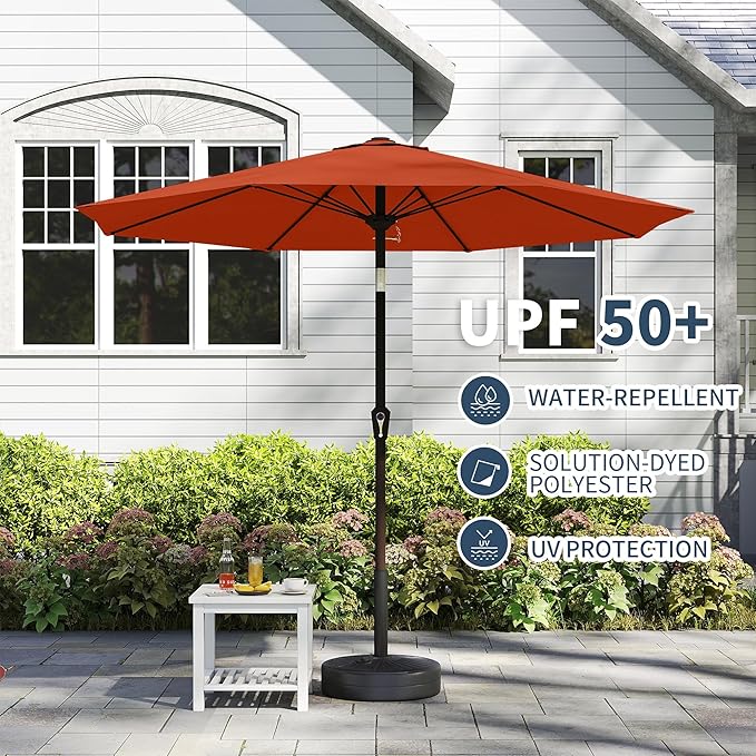 PatioKingdom 11FT Patio Umbrella,Outdoor Umbrella with Push Button Tilt and Crank,Market Table Umbrella with 8 Sturdy Fiberglass Ribs UV Protection(Orange, 11FT)