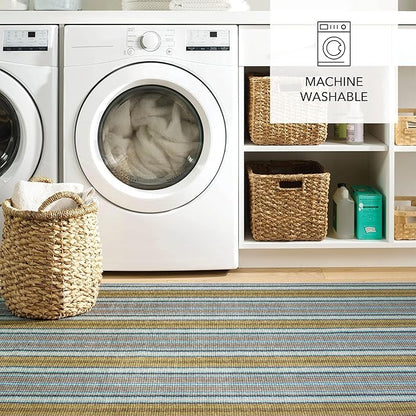 Dash & Albert Treehouse Stripe Machine Washable Rug, 5 X 8 Feet, Green Stripe Pattern