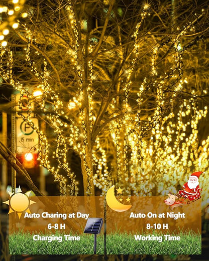 2 Pack Super Long Solar Christmas Lights Outdoor Waterproof, 400 LED 144FT Solar String Lights with Green Wire 8 Lighting Modes, Mini Led Twinkle Light for Xmas Tree Fence Yard Party Decor, Warm White
