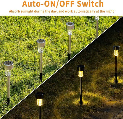 GIGALUMI Solar Pathway Lights, Stainless Steel IP44 Waterproof Auto On/Off Outdoor LED Solar Landscape Lights for Garden, Yard, Patio, Path and Walkway(20 Pack, Warm White)