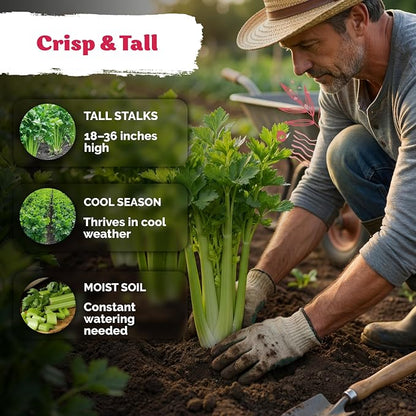 KVITER 1500 Tall Utah Celery Seeds (Apium Graveolens) - Celery with Tall Crisp Stalks, Unique Mild Flavor, Non GMO, Heirloom Seed Packets - Vegetable Seeds for Outdoors, Home Garden, Raised Beds