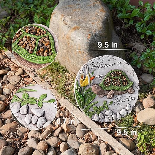 Outdoor Garden Decor Stepping Stones - Resin Tortoise Decorative Stones Pavers for Garden Decor for Outside Walkway Yard 9.5 * 9.5 * 0.5 Inch