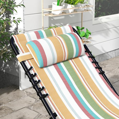 Outsunny Folding Chaise Lounge Chair Outdoor Set of 2 Mesh Seat Rainbow | Foldable, Sun Tanning Chair, Chaise Lounger, 4-Position Reclining Back, for Outside Patio Beach Poolside Backyard