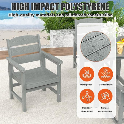 Patio Dining Chair Set of 2, Poly Lumber Outdoor Dining Chairs, Weather Resistant HIPS Outdoor Chairs for Pool, Deck, Backyard, Garden, Fire Pit Seating, Grey