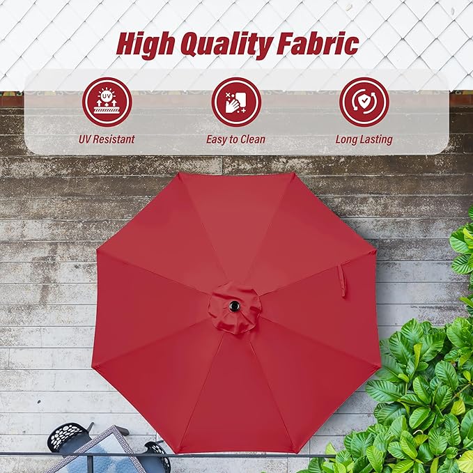 Simple Deluxe 2 Pack 9FT Outdoor Patio Umbrella Table Market Umbrella with Push Button Tilt and Crank, 8 Sturdy Ribs, UV Protection Waterproof for Garden, Lawn, Deck, Backyard, Pool, Red