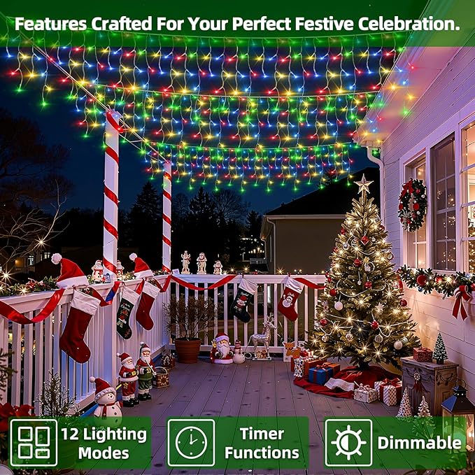670 LED Christmas Lights with 148Drops, 66ft 12 Modes Hanging ice String Lights with Timer & Dimmable & Waterproof, Plug-in Fairy Lights for Indoor Outdoor Holiday Wedding Party Decorations Multicolor