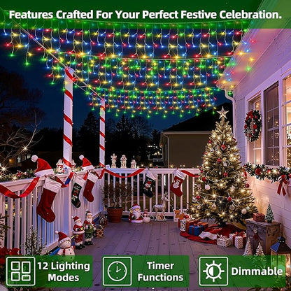 670 LED Christmas Lights with 148Drops, 66ft 12 Modes Hanging ice String Lights with Timer & Dimmable & Waterproof, Plug-in Fairy Lights for Indoor Outdoor Holiday Wedding Party Decorations Multicolor