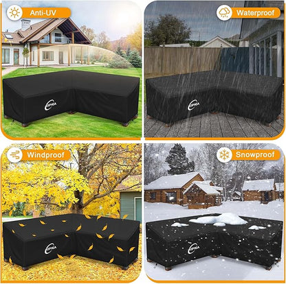 Kipiea Patio V-Shaped Sectional Sofa Cover, 420D Heavy-Duty Oxford Fabric Outdoor Sectional Cover with 6 Windproof Buckles, Anti UV and No Tears, No Fading (105"/105" L x 33.5" D x 31" H) Black