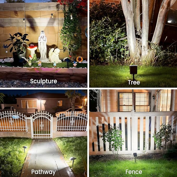 Solar Spot Lights Outdoor Waterproof IP65,4 Pack,Cool Light,2 Lighting Modes Selectable, Solar Powered Yard Garden Solar Spot Lights for Outside Landscape Auto On/Off