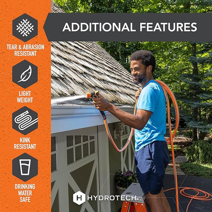 HydroTech FLATJACKET 5/8" 75 ft Flexible Garden Hose with Patented Force Control Technology - Kink-Free, Lightweight Design for Lawn Care, Gardening, Car Washing, and Outdoor Cleaning