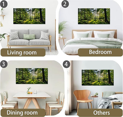 Tarfupth Large Forest Wall Art for Living Room Green Woodland Landscape with Sunlight Modern Nature Wall Decor for Bedroom Office Home Decor 24"x48"