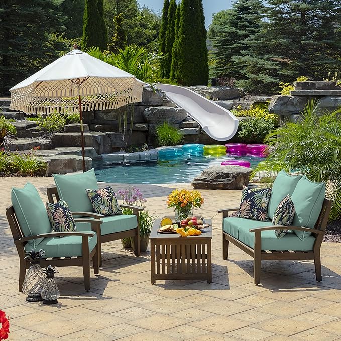 Arden Outdoor Foam Deep Seat Cushion (2-Pack), 22x24, Premium High-Density Foam, Never Flattens, Weather-Proof for Patio Chair Sofa Couch, Aqua Leala