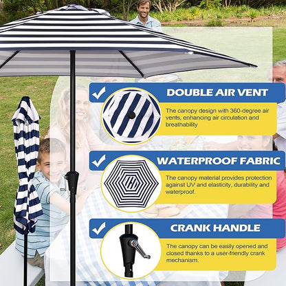 Sunnyglade 9FT Outdoor Patio Umbrella, Market & Table Umbrella with 6 Sturdy Ribs and Crank System, Fade-resistant & Waterproof for Garden Backyard Poolside Deck