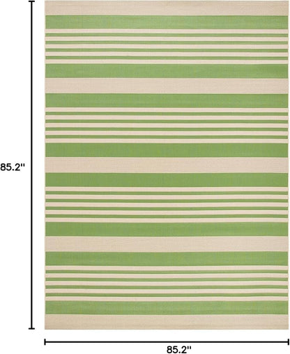 SAFAVIEH Washable Rug Outdoor Courtyard Collection - 7'10" Round, Green & Beige, Non-Shedding & Easy Cleaning, Ideal for Patio, Backyard, Mudroom (CY6062-244)